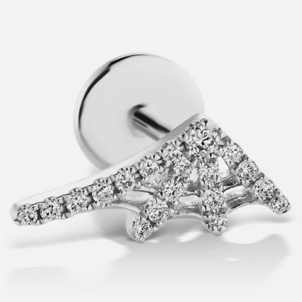 Maria Tash 18k Silver Diamond Pavé Web Threaded Stud Earring